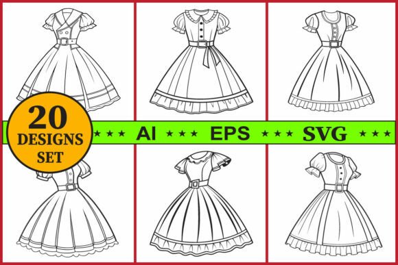 Download Feminine Dress Vector Designs Bundle Set - Vector designs Collection